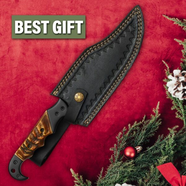 Handmade hunting knife gift idea with leather sheath and fire bone handle