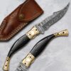 Handmade Damascus Folding Pocket Knife – Black Horn Handle EDC Knife – Brass Bolster Hunting Knife – Custom Damascus Gift for Men