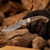 Handmade Damascus Folding Pocket Knife – Natural Stag Horn Handle EDC Knife – Damascus Bolster Hunting Knife – 7 Inch Custom Gift for Men