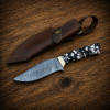 Handmade Damascus Steel Knife – Custom Hunting Knife with Resin & Mother of Pearl Handle | Gift for Him, Men Gift, Anniversary Gift
