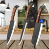 Handmade J2 Steel 3 Piece Chef Knife Set – Black Powder Coated Diamond Forged Kitchen Knives with Wood Handles