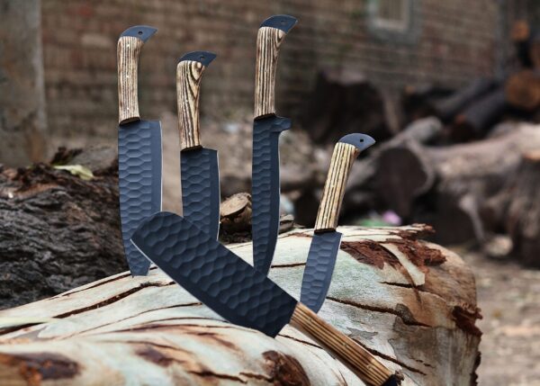 Custom Handmade 5 Piece Chef Knife Set with Leather Roll – Ash Wood Handle Kitchen Knife Set for Professional Cooking & BBQ