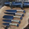 Custom Handmade 5 Piece Chef Knife Set with Leather Roll – Ash Wood Handle Kitchen Knife Set for Professional Cooking & BBQ