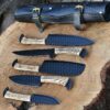 Custom Handmade 5 Piece Chef Knife Set with Leather Roll – Ash Wood Handle Kitchen Knife Set for Professional Cooking & BBQ