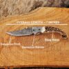 7-inch Damascus steel folding pocket knife specifications with stag horn handle.