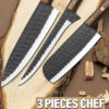 Handmade J2 Steel 3 Piece Chef Knife Set – Black Powder Coated Diamond Forged Kitchen Knives with Wood Handles
