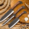 Handmade J2 Steel 3 Piece Chef Knife Set – Black Powder Coated Diamond Forged Kitchen Knives with Wood Handles