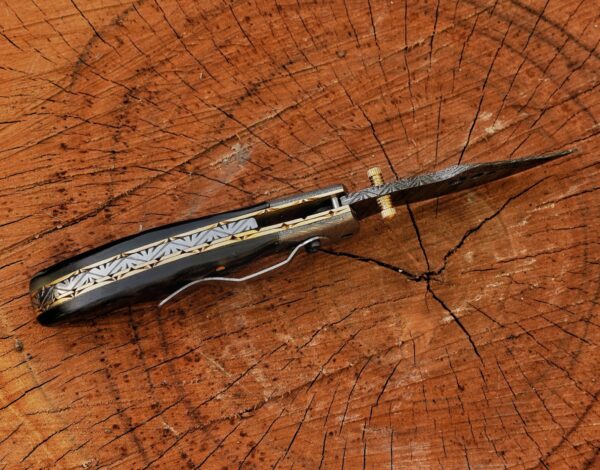 Handmade Damascus Folding Pocket Knife – Stag Horn Handle EDC Knife – Custom Damascus Steel Hunting Knife – Artisan Gift for Men