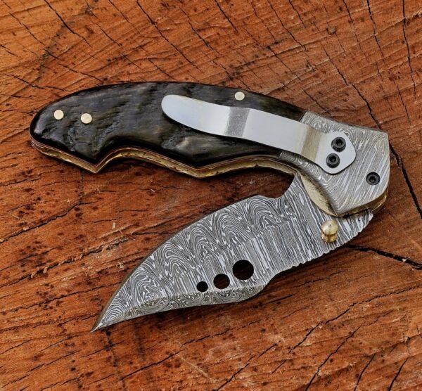 Handmade Damascus Folding Pocket Knife – Stag Horn Handle EDC Knife – Custom Damascus Steel Hunting Knife – Artisan Gift for Men