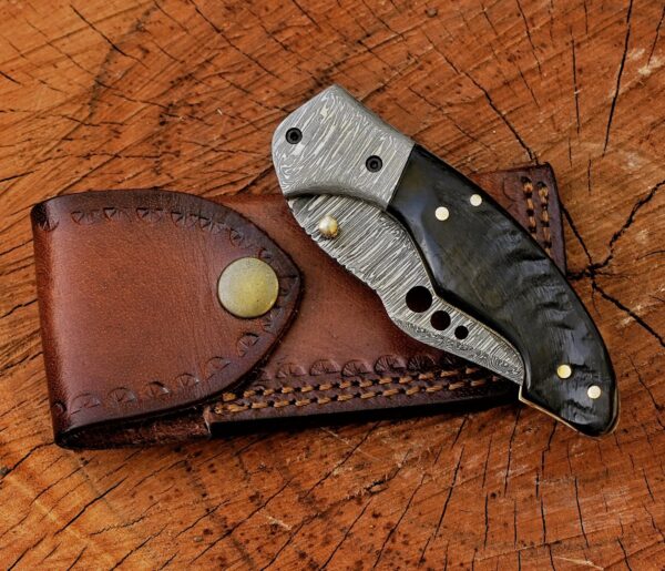 Handmade Damascus Folding Pocket Knife – Stag Horn Handle EDC Knife – Custom Damascus Steel Hunting Knife – Artisan Gift for Men