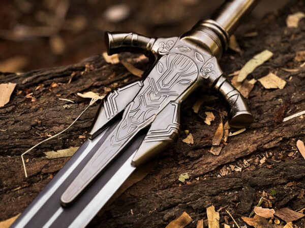Fantasy medieval sword replica with detailed steel blade
