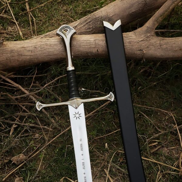 Close-up of Anduril sword handle and engraved blade