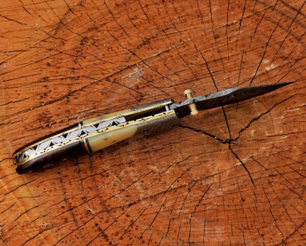 Handmade Damascus Folding Pocket Knife – Camel Bone & Rosewood Handle EDC Knife – Custom Hunting Knife Gift for Men