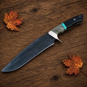 1095 high carbon steel hunting knife with horn resin handle and brass guard