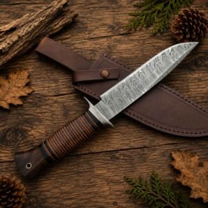 Handmade Damascus camping knife fixed blade outdoor knife