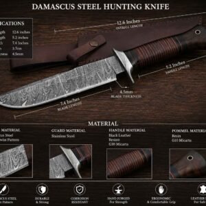 Damascus steel camping knife specifications and dimensions