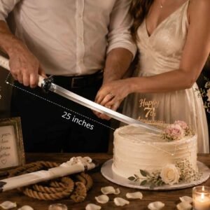28 inch stainless steel decorative sword with white handle used for ceremonial anniversary cake cutting