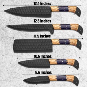 5 piece chef knife set size chart showing knife lengths from 9.5 to 12.5 inches