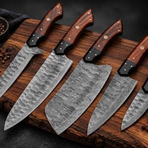 Best kitchen knife set with 5 handmade Damascus chef knives