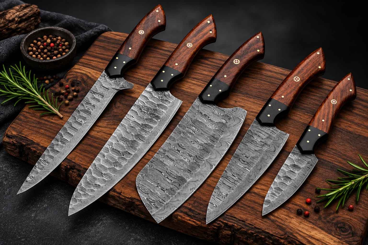 Best kitchen knife set with 5 handmade Damascus chef knives
