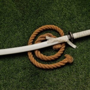 White decorative sword with matching sheath and wrapped handle