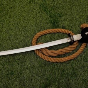 White handle stainless steel decorative sword shown in hand