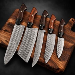 Best kitchen knife set with Damascus steel blades and rosewood handles