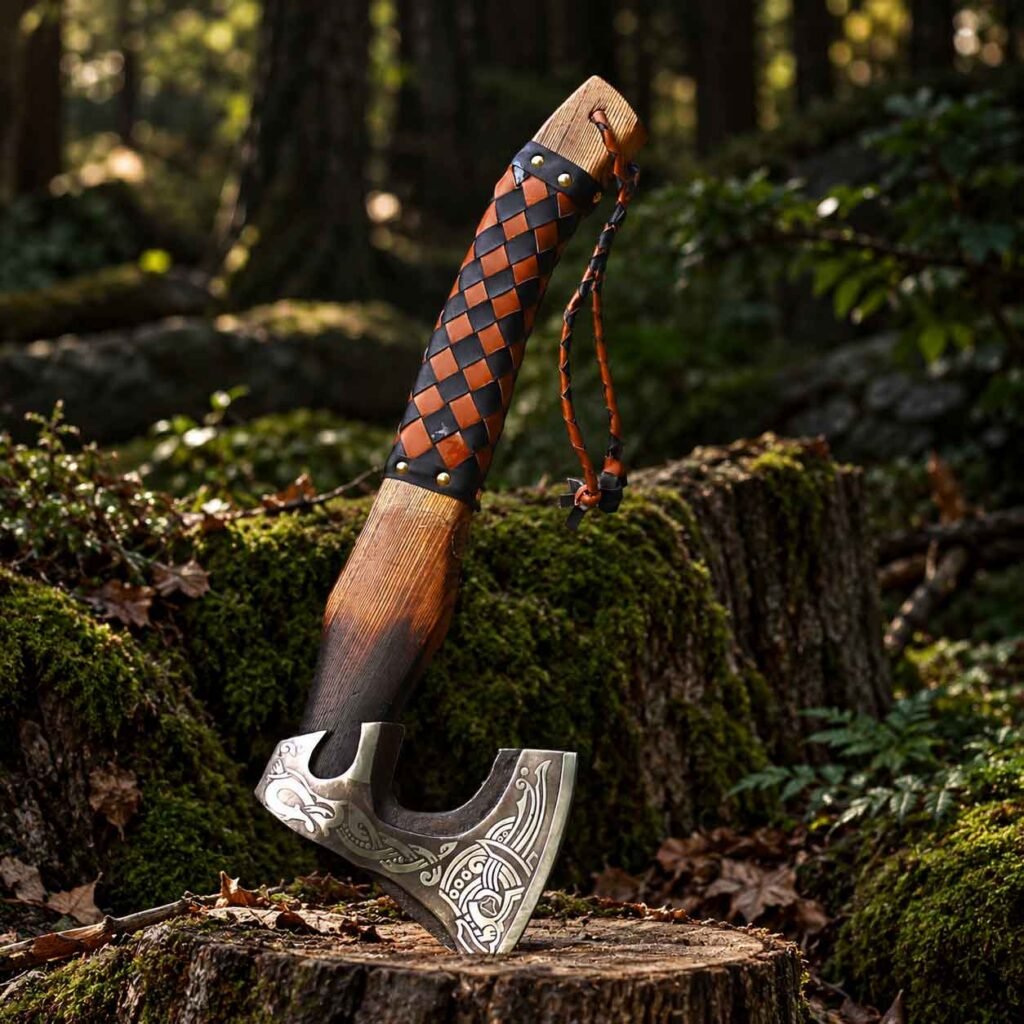 Viking Axe 18 Inch with engraved Norse-style axe head and wooden handle