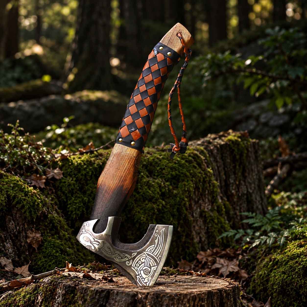 Viking Axe 18 Inch with engraved Norse-style axe head and wooden handle